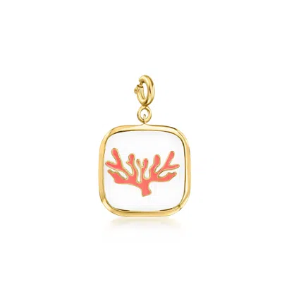 Ross-simons White Agate And Orange Enamel Coral Reef Charm In 18kt Gold Over Sterling