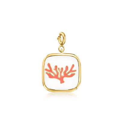 Ross-simons White Agate And Orange Enamel Coral Reef Charm In 18kt Gold Over Sterling