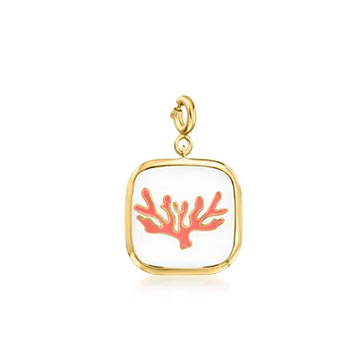 Ross-simons White Agate And Orange Enamel Coral Reef Charm In 18kt Gold Over Sterling