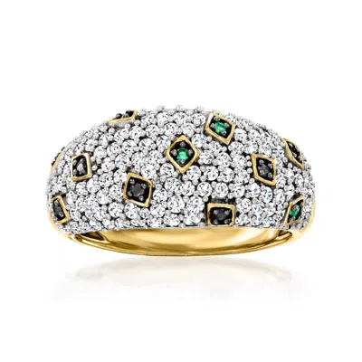 Ross-simons White And Black Diamond Ring With Emeralds In 18kt Gold Over Sterling In Multi