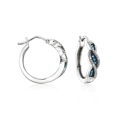 Ross-simons White And Blue Diamond Twisted Hoop Earrings In Sterling Silver In Transparent