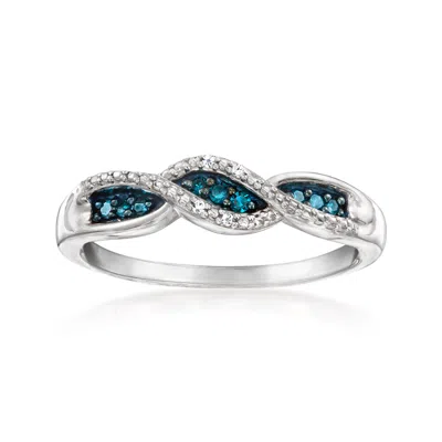 Ross-simons White And Blue Diamond Twisted Ring In Sterling Silver In Metallic