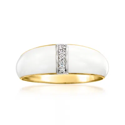 Ross-simons White Enamel Dome Ring With Diamonds In 18kt Gold Over Sterling In Silver