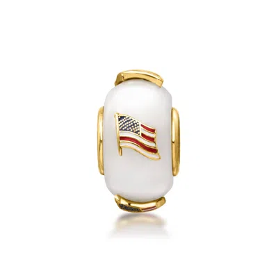 Ross-simons White Jade And Multicolored Enamel American Flag Bead Charm In 18kt Gold Over Sterling