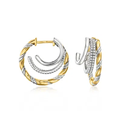 Ross-simons White Topaz Multi-hoop Earrings In Sterling Silver And 18kt Gold Over Sterling