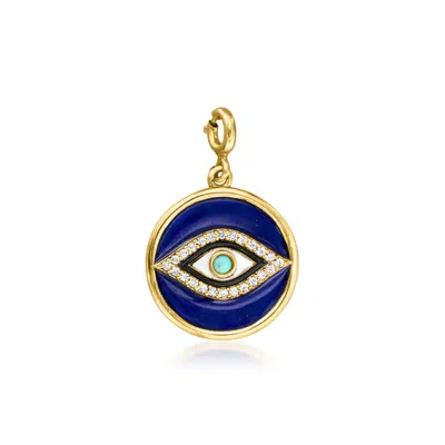 Ross-simons White Topaz, Turquoise And Multicolored Enamel Evil Eye Charm In 18kt Gold Over Sterling In Pink