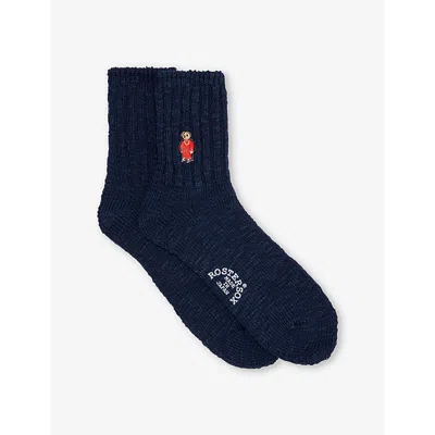 Rostersox Mens Bear-print Cotton-blend Socks Navy