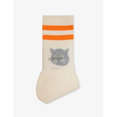 Rostersox Mens Cat Ribbed-intarsia Cotton-blend Knitted Socks Orange