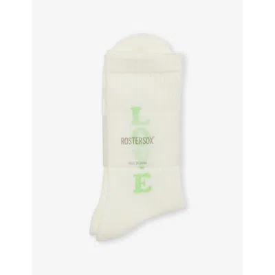 Rostersox Mens Green Love Text-print Cotton-blend Socks