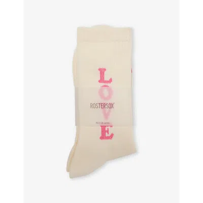 Rostersox Mens Love Text-print Cotton-blend Socks Pink