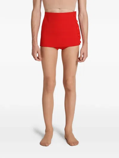 Rot The Demure Pin Up Button-fastening Shorts In Red