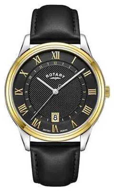 Pre-owned Rotary Dress Date Quartz (40.5mm) Charcoal Black Dial / Black Leather