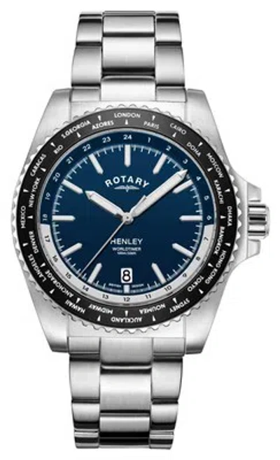 Pre-owned Rotary Henley Worldtimer Automatic (45mm) Blue Dial / Stainless Steel