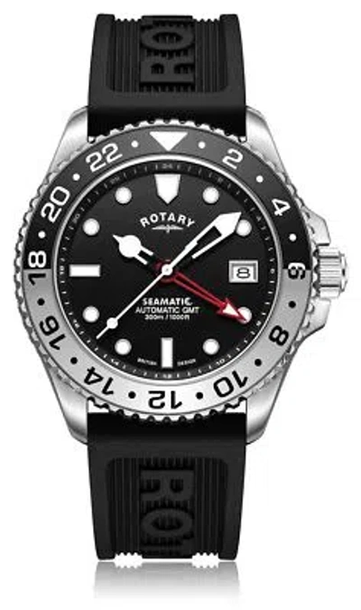 Pre-owned Rotary Men's Seamatic Automatic Gmt (42mm) Black Dial / Black Silicone