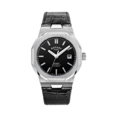 Pre-owned Rotary Regents Automatic Mens Black Leather Strap Watch Gs05410/04