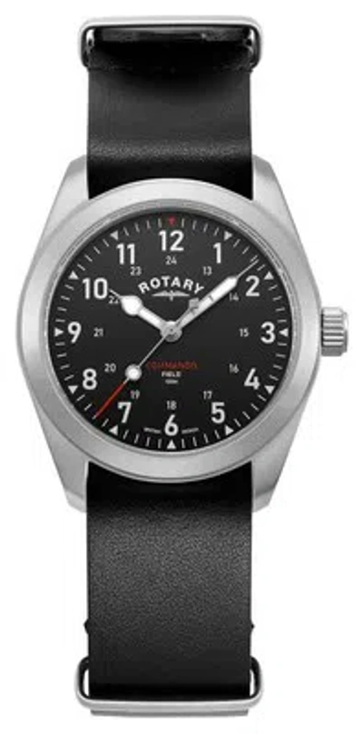 Pre-owned Rotary Rw 1895 Commando Field (37mm) Black Dial / Black Leather Nato Gs05535/19