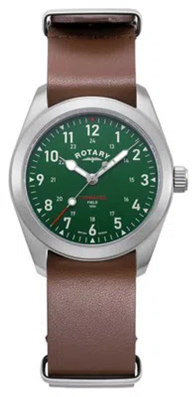 Pre-owned Rotary Rw 1895 Commando Field (37mm) Green Dial / Brown Leather Nato Gs05535/56