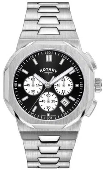 Pre-owned Rotary Sport Chronograph (41mm) Black Sunray Dial / Stainless Steel Gb05450/65