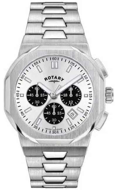 Pre-owned Rotary Sport Chronograph (41mm) Silver Sunray Dial / Stainless Steel Gb05450/59