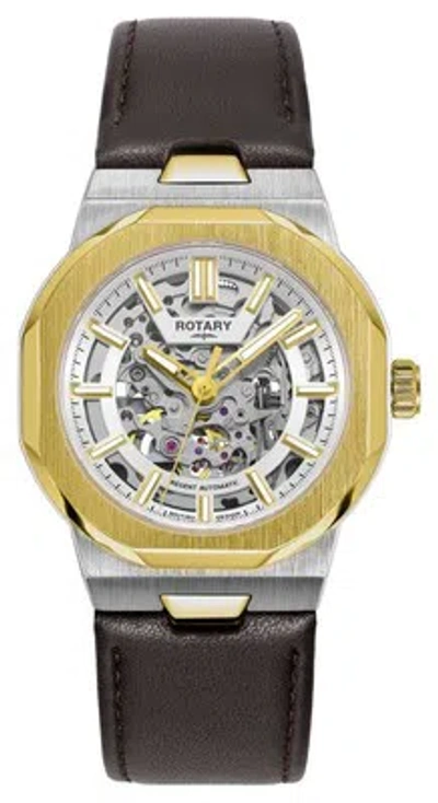 Pre-owned Rotary Sport Skeleton Automatic (40mm) Silver Dial / Brown Leather Gs05496/06