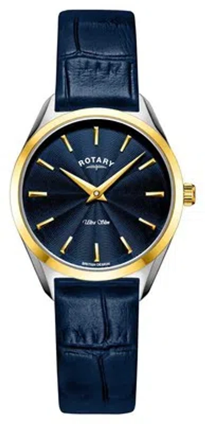 Pre-owned Rotary Ultra Slim Quartz (27mm) Blue Dial / Blue Leather Strap Ls08011/05 Watch