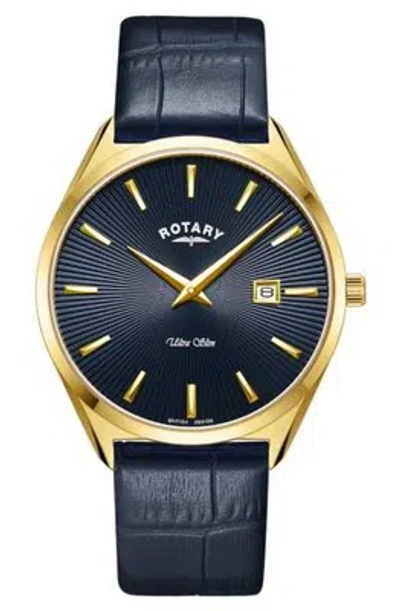Pre-owned Rotary Ultra Slim Quartz (38mm) Blue Dial / Blue Leather Strap Gs08013/05 Watch