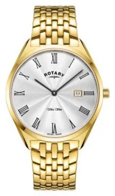Pre-owned Rotary Ultra Slim Quartz (38mm) Silver Dial / Gold Pvd Stainless Steel