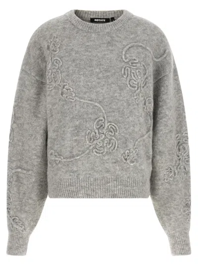 Rotate Birger Christensen 3d Floral Jacquard Sweater In Gray