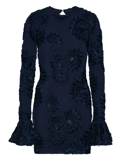 Rotate Birger Christensen 3d Floral Mesh Mini Dress In Black