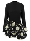 Rotate Birger Christensen Embroidered Long Sleeve Dress With Ruffled Hem In Black