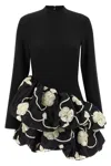 Rotate Birger Christensen Embroidered Long Sleeve Dress With Ruffled Hem In Black