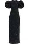 Rotate Birger Christensen Rotate 3d Jacquard Midi Dress Black Floral In Black