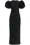 Rotate Birger Christensen Rotate Ruby Jacquard Crewneck Midi Dress In Nero