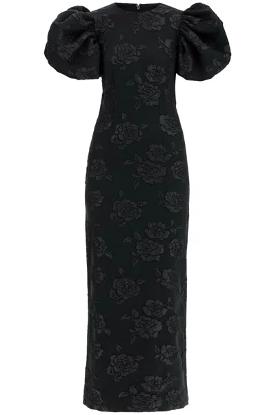 Rotate Birger Christensen Rotate Ruby Jacquard Crewneck Midi Dress In Nero