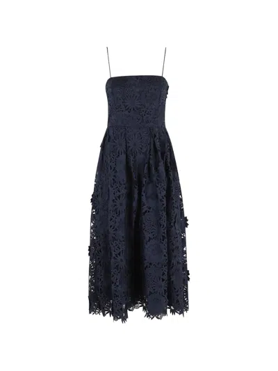 Rotate Birger Christensen 3d Lace Flared Floral Lace Dress In Blue