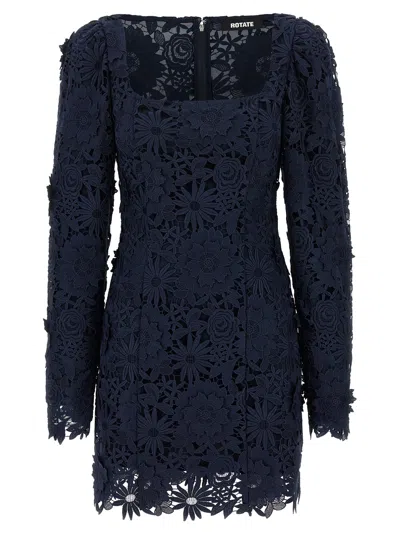 Rotate Birger Christensen 3d Lace Ls Mini Dress In Blue