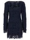 Rotate Birger Christensen Rotate Intricate Lace Dress With Wide Neckline In Blue