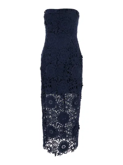 ROTATE BIRGER CHRISTENSEN BLUE DRESS WITH SEMI TRANSPARENT DESIGN AND FLORAL DECORATIONS IN FABRIC WOMAN
