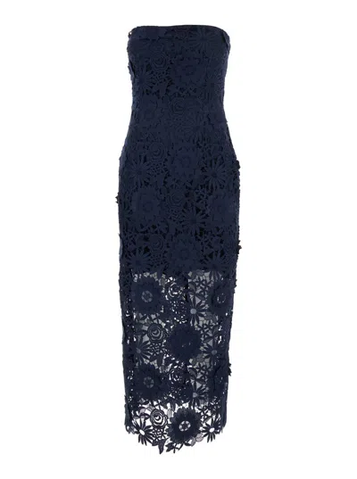 ROTATE BIRGER CHRISTENSEN BLUE DRESS WITH SEMI TRANSPARENT DESIGN AND FLORAL DECORATIONS IN FABRIC WOMAN