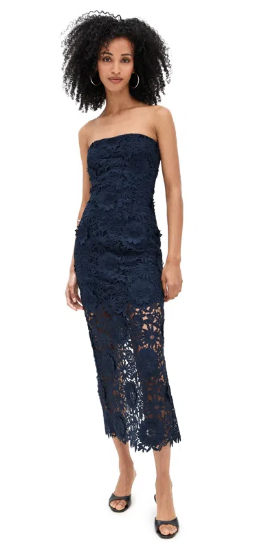 Rotate Birger Christensen 3d Lace Midi Dress Navy Blazer In Blue