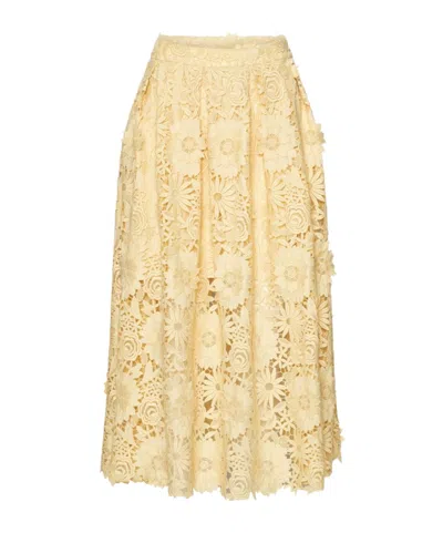 Rotate Birger Christensen 3d Lace Midi Skirt In Yellow