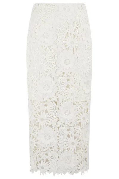 Rotate Birger Christensen 3d Lace Pencil Skirt In Ivory