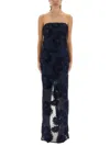 Rotate Birger Christensen Rotate Maxi Dress With Floral Embellishments And Mesh Panel In Blue