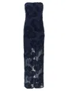 Rotate Birger Christensen Rotate Maxi Dress With Floral Embellishments And Mesh Panel In Blue