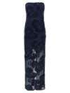 Rotate Birger Christensen Rotate Maxi Dress With Floral Embellishments And Mesh Panel In Blue