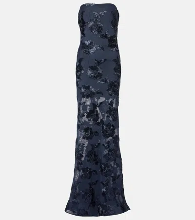 Rotate Birger Christensen 3d Mesh Maxi Dress In Blue