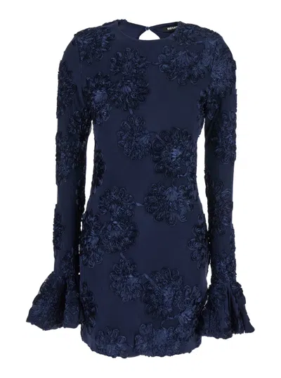 ROTATE BIRGER CHRISTENSEN BLUE DRESS WITH MESH INSERTS AND EMBOSSED FLOWERS IN FABRIC WOMAN