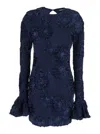 Rotate Birger Christensen Womens Navy Rosita Floral-applique Mesh Mini Dress In Blue