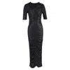 Rotate Birger Christensen Abigail Ruched Dress In Black Polyester In Black