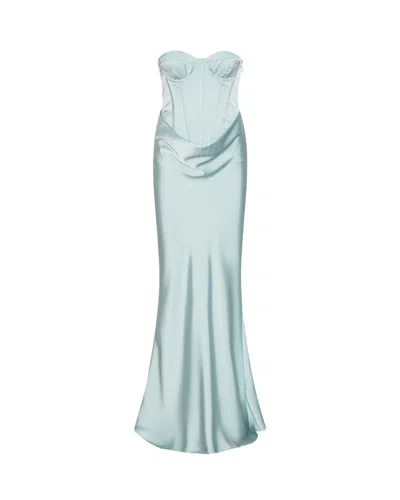 Rotate Birger Christensen Rotate Birgerchristensen Strapless Long Corset Satin Dress In Plein Air In Blue